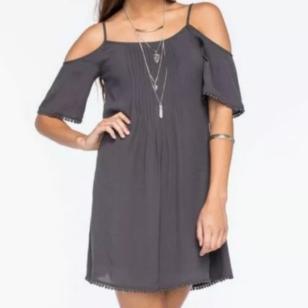 Patrons of Peace Women's Dress Cold Shoulder Boho Bohemian Gray